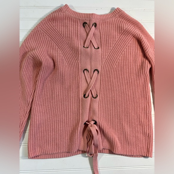 Lucky Brand Back Lace Pullover Sweater Chunky Knit Pale Pink Womens Size Small - Picture 15 of 16